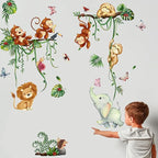 Jungle Animal Wall Stickers Forest Safari Wall Decals Kid Room Nursery Baby Bedroom Décor (Green Vine Monkey Elephant Butterfly)