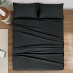 Mejoroom Striped Full Size Sheets – Extra Soft Full Size Bed Sheets - 16inches deep Pocket Full Sheet Set, Breathable, Wrinkle, Fade and Stain Resistant – 4 Piece(02-Black)