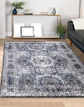 Keen Home Design Area Rugs - Non-Shedding, Thick Pile Abstract Rugs for Kitchen, Living Room, Bedroom, Dining Room, Entryway (Medallion Grey/Blue/Cream, 7'3'' x 10'2'')