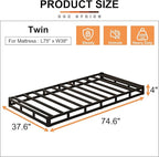 EMODA 4 Inch Twin Box Spring Heavy Duty Metal Mattress Foundation Bed Base with Fabric Cover, Easy Assembly