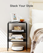 Pipishell Bedside Tables, Stackable Bamboo Nightstands, Bamboo Side Tables for Bedroom & Living Room, End Table Night Stands, Set of 2, Black,PIET01B