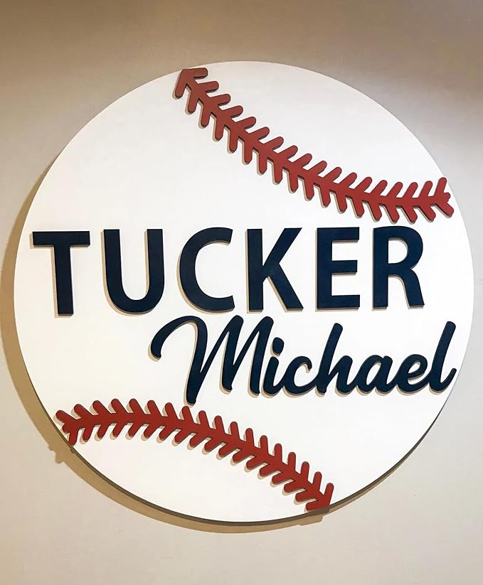 Baseball Decorative Sign, 8"x8", Farmhouse Style, Plywood Material, Custom Baseball Name Sign for Boys, Perfect for Baby Shower, Birthday, or Housewarming Gifts