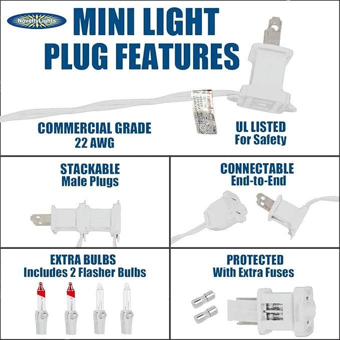 Novelty Lights 50 Feet 100 Bulb Incandescent Mini Light String, Blue with 6-Inch Spacing on White Wire, UL Listed Commercial Grade Indoor/Outdoor Mini Lights, Connectable End-to-End