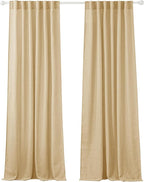RYB HOME Decor Faux Linen Blended Sheer Curtains, Semitransparent Sheer Curtains Panels for Bedroom Living Room Home Office, Sand, W 52 x L 84 inches Long, 2 Pcs