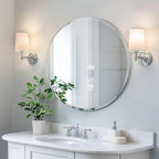 KOHROS Round Bathroom Mirror 32" x 32" Large Circle Mirror for Bathroom, Frameless Beveled Edge Mirror for Wall, Anti-Rust, Tempered Glass, Hallway & Home Decor (Silver)