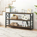 HOMBAZAAR Sofa Table,Industrial Console Table with Storage,Entryway Table with Engineered Wood and Metal,Rustic 3 Tier Shelf for Living Room,Hallway,Brown,55 Inch