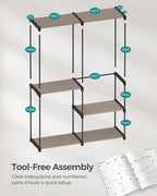 SONGMICS Portable Closet, Freestanding Closet Organizer, Clothes Rack with Shelves, Hanging Rods, Storage Organizer, for Cloakroom, Bedroom, 54.3 x 16.9 x 71.7 Inches, Taupe URYG025R02