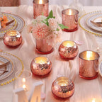 20 Pcs Assorted Rose Gold Candle Holders Bulk, Rose Gold Birthday Decorations for Table, Larger Size Mercury Glass Candle Holders for Wedding, Votive Holders for Valentines, Bridal Shower
