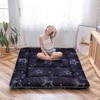 MAXYOYO Japanese Futon Mattress Floor Mattress Sleeping Pad Foldable Bed Roll Up Camping Cushion Floor Lounger Bed Couches and Sofas Couch Topper, Moon and Star, Queen Size