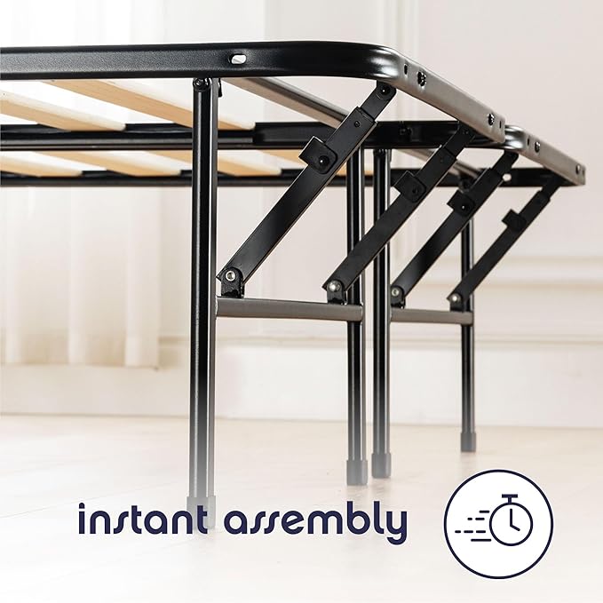Best Price Mattress 14-inch Foldable Quickbase Metal Platform Bed Frame with Tool Free Easy Assembly, Wood Slats No Box Spring Needed, Black, Cal King