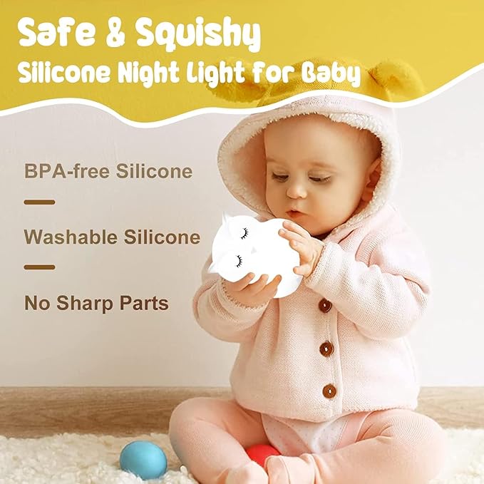 LED Night Light for Kids Cute Sleepy Owl Bedside Lamps - Convenient for Reading & Soothe Baby to Sleep Training Nursery Lights Up Toddler Bed Room Dimming & Timer &Rechargeable Decor Gifts for Women