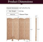 Rose Home Fashion 6 ft Tall Room Divider, Room Dividers and Folding Privacy Screens, 15.7in Privacy Screen 4 Panel Partition Temporary Wall Separation for Private, Natural