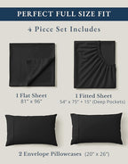 LANE LINEN 100% Organic Cotton Full Sheets Set, 4-Piece Pure Organic Cotton Percale Sheets, Long Staple Cotton Sheet, Ultra Soft Bedding Sheet, Breathable,Fits Mattress Upto 15" Deep - Black