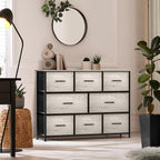 Sorbus Dresser with 8 Faux Wood Drawers - Chest Organizer Unit with Steel Frame Wood Top & Handle Easy Pull Fabric Bins for Clothes - Wide Storage Furniture for Bedroom Hallway, Living Room & Closet