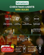 Minetom 100 Count 25 Feet Christmas String Lights, Incandescent Bulb Mini Lights for Outdoor Indoor Xmas Tree Birthday Wedding Party Festival Christmas Decorations Decor
