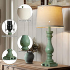 29" Tall Vintage Table Lamps Set of 2,Retro Green Bedside Lamps with USB C+A Ports & AC Outlet,3-Way Dimmable Touch Lamp for Night Stands Living Room Bedroom,Green