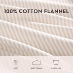 Laura Ashley - Flannel Sheets King Size, Anti-Pilling & Wrinkle Resistant Cotton, Touchably Soft for All-Season Comfort - Bed Sheets with Matching Pillowcases & Fitted Sheet (Oxfordshire Stripe Beige)