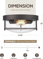 FEMILA Flush Mount Light Fixture, 12" Ceiling Light Fixtures, Farmhouse Porch Ceiling Lighting Outdoor, Oil Rubbed Bronze with Seeded Glass Shade,4FTJ22-F ORB