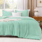 Litanika Comforters Mint Green Queen Size, 3 Pieces Lightweight Solid Bedding Set & Collections, All Season Fluffy Bed Set (90x90In Comforter & 2 Pillowcases)
