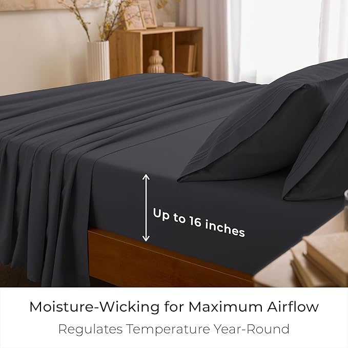 Mellanni California King Sheets Set - 4 PC Iconic Collection Bedding - Hotel Luxury, Extra Soft, Cooling Bed Sheets - Wrinkle, Fade, Stain Resistant (Cal King, Charcoal)