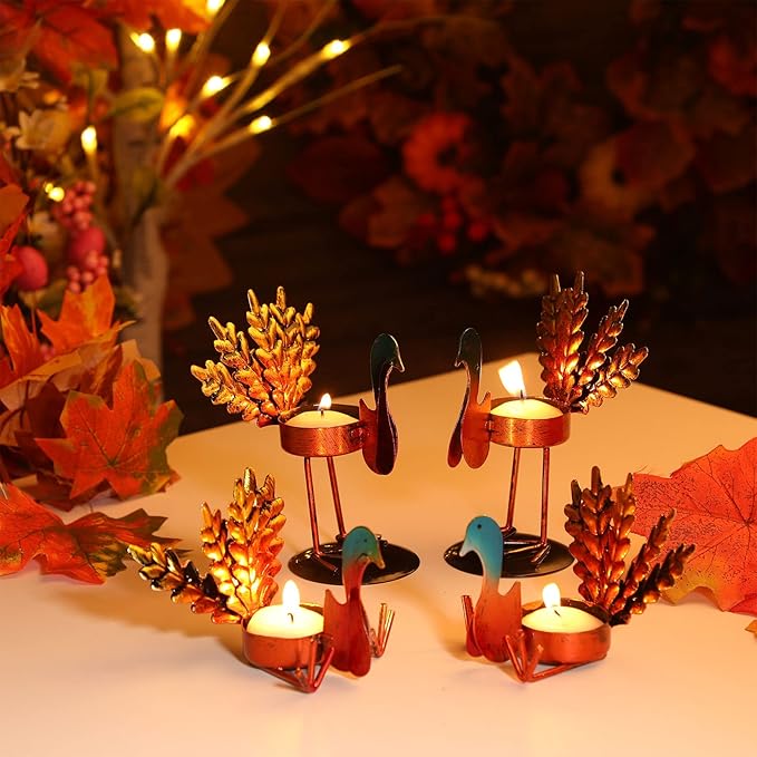 Sieral 12 Pieces Thanksgiving Candle Holder Metal Turkey Tea Light Candle Holders Thanksgiving Table Centerpieces Decoration Turkey Candlesticks for Fall Holiday Fireplace Home Centerpiece