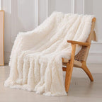 Tuddrom Decorative Extra Soft Faux Fur Blanket Twin Size 70" x 78",Solid Reversible Fuzzy Fluffy Cozy Plush Blanket for Couch Sofa Bed,Cream White