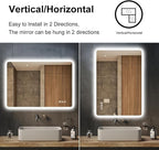 S'bagno 32"x24" LED-Lighted-Bathroom-Mirror, Wall-Mounted-Dimmable-Vanity-Mirror, Bluetooth Speaker Anti-Fog Waterproof Smart Touch Button 3 Colors Bathroom-Lighted-Mirror, Vertical/Horizontal