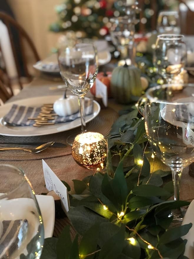 Volens Round Gold Votive Candle Holders, Mercury Glass Candle Holder Set of 12, Thanksgiving Decorations for Home