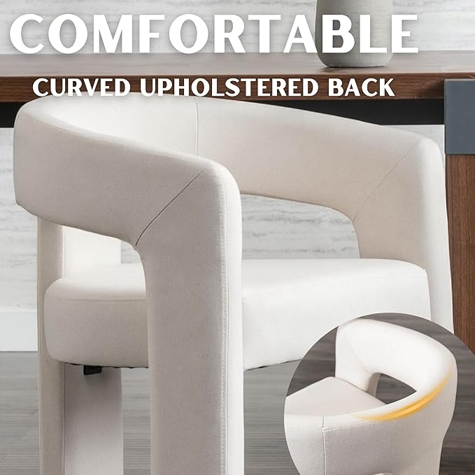 Modern Barrel Dining Chairs Set of 4, Linen Upholstered Accent Side Chair with Arms Comfy Makeup Vanity Chairs, Dining Living Room Kitchen Chairs, Beige