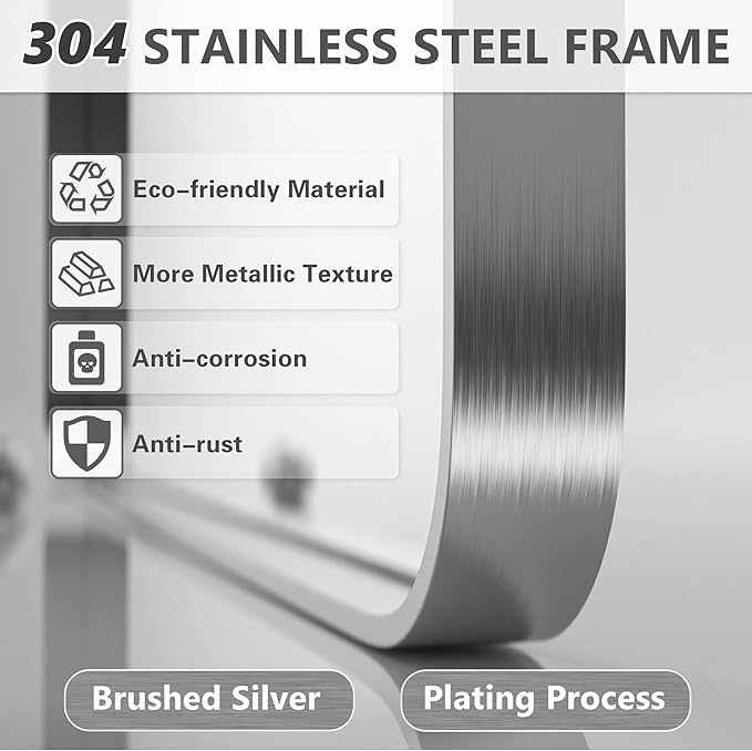 PAIHOME 30x40-Inch Brushed Nickel Bathroom-Vanity-Mirror for Wall - 304 Stainless Steel Silver Frame Bathroom Mirrors, Rectangle Farmhouse Mirror, Vertical Or Horizontal Hanging Modern Mirror