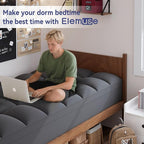 ELEMUSE Twin Grey Mattress Topper for Back Pain, Extra Thick Mattress Pad Cover, Plush Soft Pillowtop with Elastic Deep Pocket, Overfilled Down Alternative Filling