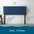 Lucid Mid-Rise Upholstered Headboard - Diamond Tufted - Padded Polyester - Adjustable Height from 34” to 46” - Easy Assembly - Bed Frame or Wall Mount - Sturdy - Cobalt - King / Cal King Size