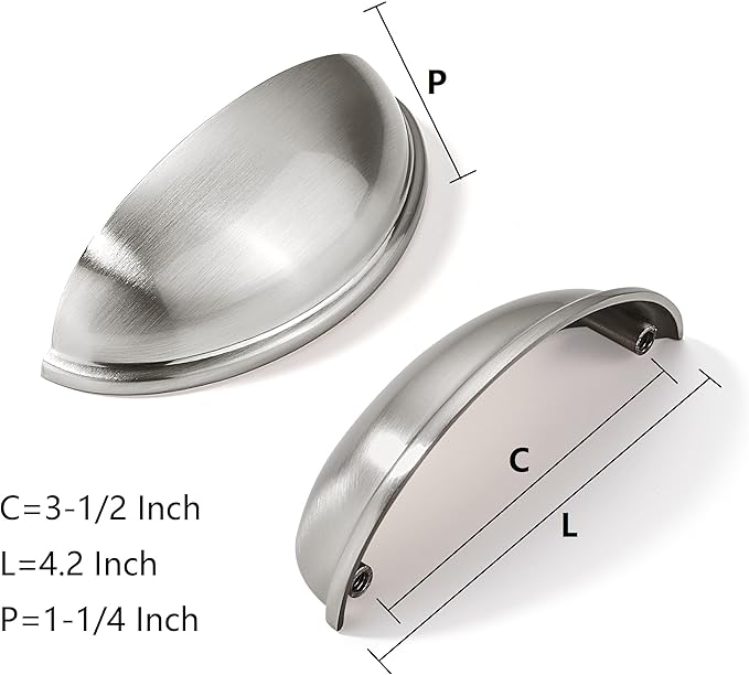 khtumeware 2 Pack 3-1/2" Drawer Pulls Brushed Satin Nickel Cabinet Cup Pulls Kitchen Hardware Cabinet Handles Drawer Handles Knobs 3.5 inch Hole Center