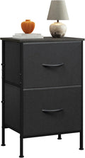 WLIVE Black Night Stand, Nightstand with 2 Drawers, Small Dresser for Bedroom, Bedside Table Furniture, College Dorm, End Table with Fabric Bins, Size L 24.9" H