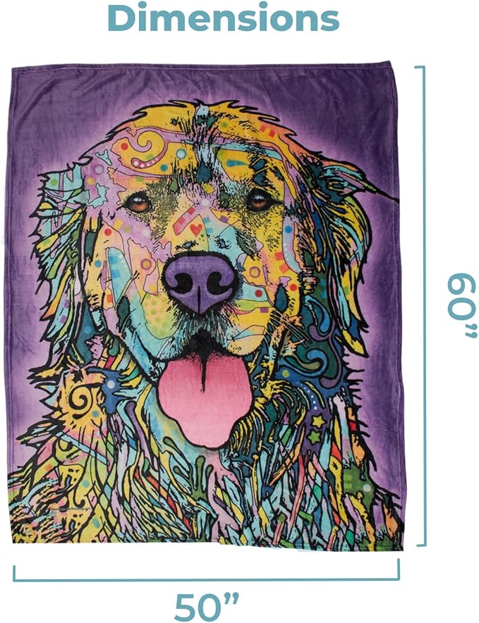 Dawhud Direct Golden Retriever Fleece Blanket - 50 x 60 Inches Soft and Colorful Plush Dean Russo Throw Blankets with Dogs for Kids, Adults - Dog Blanket for Bed, Couch, Sofa and Travel