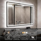 LED Bathroom Mirror, 60x40 Inch Black Framed Gradient Front and Backlit Bathroom Mirror with LED Lights, 3 Colors Dimmable CRI>90, IP54 Enhanced Anti-Fog Wall Mounted Backlit Mirror