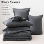 Love's cabin Twin XL Comforter Set Soot Grey, 5 Pieces Twin XL Bed in a Bag, All Season Bedding Sets with 1 Comforter, 1 Flat Sheet, 1 Fitted Sheet, 1 Pillowcase and 1 Pillow Sham