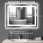 DUMOS 32"x 25" LED Bathroom Mirror with Lights, Anti-Fog Front Lit Backlit Lighted Wall Mounted Mirrors with Memory Function for Vanity, Makeup
