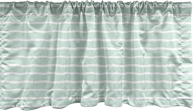 Ambesonne Pastel Window Valance Pack of 2, Horizontal Wavy Lines White Striped Abstract Soft Toned Nautical Art Display, Rod Pocket Curtain Valances for Kitchen Bedroom, 54" X 12", Almond Green White