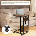 Hadulcet C Tables End Table Set of 2, C Shaped Side Table with Charging Station, Folding Table TV Trays for Eating, Couch Tables That Slide Under, Small End Table Snack Tables, Rustic Brown