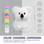 LumiPets Keith the Koala Squishy Night Light for Kids | Silicone Lamp with Tap & Remote Control | Rechargeable, 9 Color Changing Animal Night Light for Boys & Girls | Portable Nightlight With USB Cord