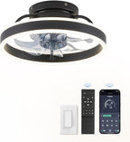 ZMISHIBO Low Profile Ceiling Fans with Lights and Remote, 13 Inch Fandelier Ceiling Fan with Light, Black Modern Flush Mount Ceiling Fan, Small Dimmable LED Fan Lights for Bedroom