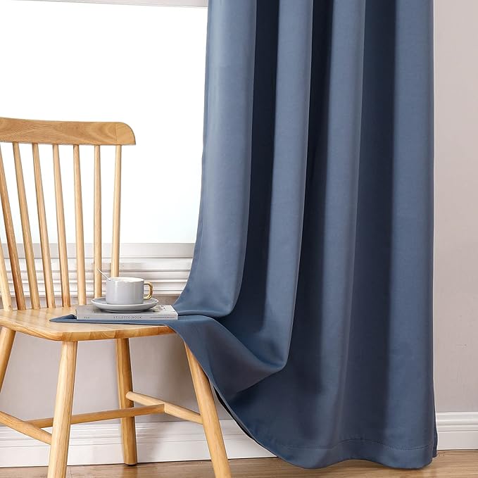 ChrisDowa 100% Blackout Curtains 72 inch Long for Bedroom with Black Liner, 2 Thick Layers Total Blackout Thermal Insulated Grommet Window Curtains 2 Panels Set (Stone Blue, 42 x 72 Inch)