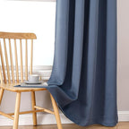 ChrisDowa 100% Blackout Curtains 63 inch Long for Bedroom with Black Liner, Extra Wide 2 Thick Layers Total Blackout Thermal Insulated Grommet Window Curtains 2 Panels Set (Stone Blue, 60 x 63 Inch)