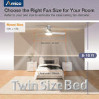 Amico Ceiling Fans with Lights, 42 inch Low Profile Ceiling Fan with Light and Remote Control, Flush Mount, Reversible, 3CCT, Dimmable, Noiseless, Silver Ceiling Fan for Bedroom, Indoor/Outdoor Use