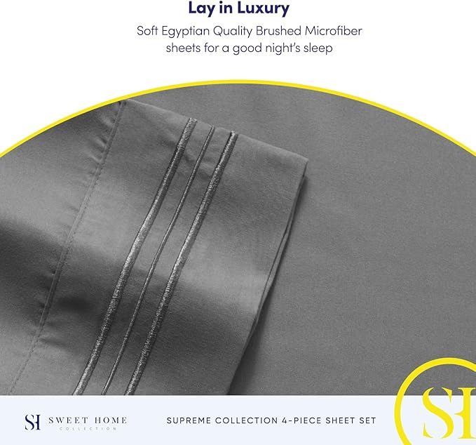 Queen Size Bed Sheets - Breathable Luxury Sheets with Full Elastic & Secure Corner Straps Built In - 1800 Supreme Collection Extra Soft Deep Pocket Bedding, Sheet Set, EXTRA DEEP pocket - Queen, Gray