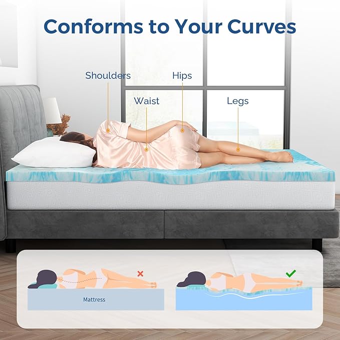 Mattress Topper Twin, 4 Inch Gel Memory Foam Bed Topper for Twin Size Bed, CertiPUR-US Certified, Blue