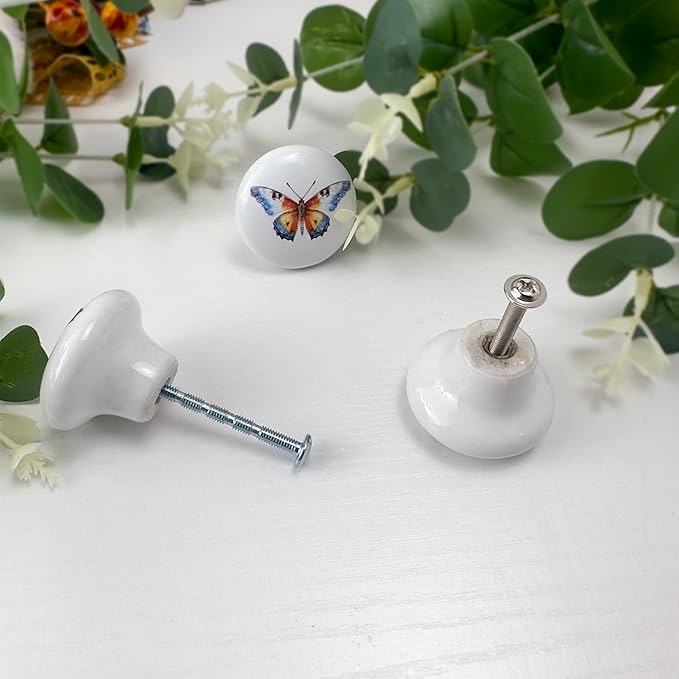 JamJam 8Pack 1.5" Cute Unique Nursery Kids Ceramic Butterflies Cupboard Cabinet Door Furniture Dresser Drawer Pulls and Knobs