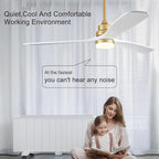 BOJUE 60 Inch Wood Ceiling Fans with Lights and Remote, White Gold Outdoor Ceiling Fan with Light, Dimmable 3 Blades Outdoor Fans for Patios Noiseless Modern Ceiling Fans for Bedroom Living Room