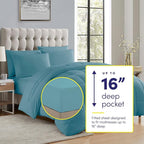 Sweet Home Collection 7 Piece Comforter Set Bag Solid Color All Season Soft Down Alternative Blanket & Luxurious Microfiber Bed Sheets, Misty Blue, Queen